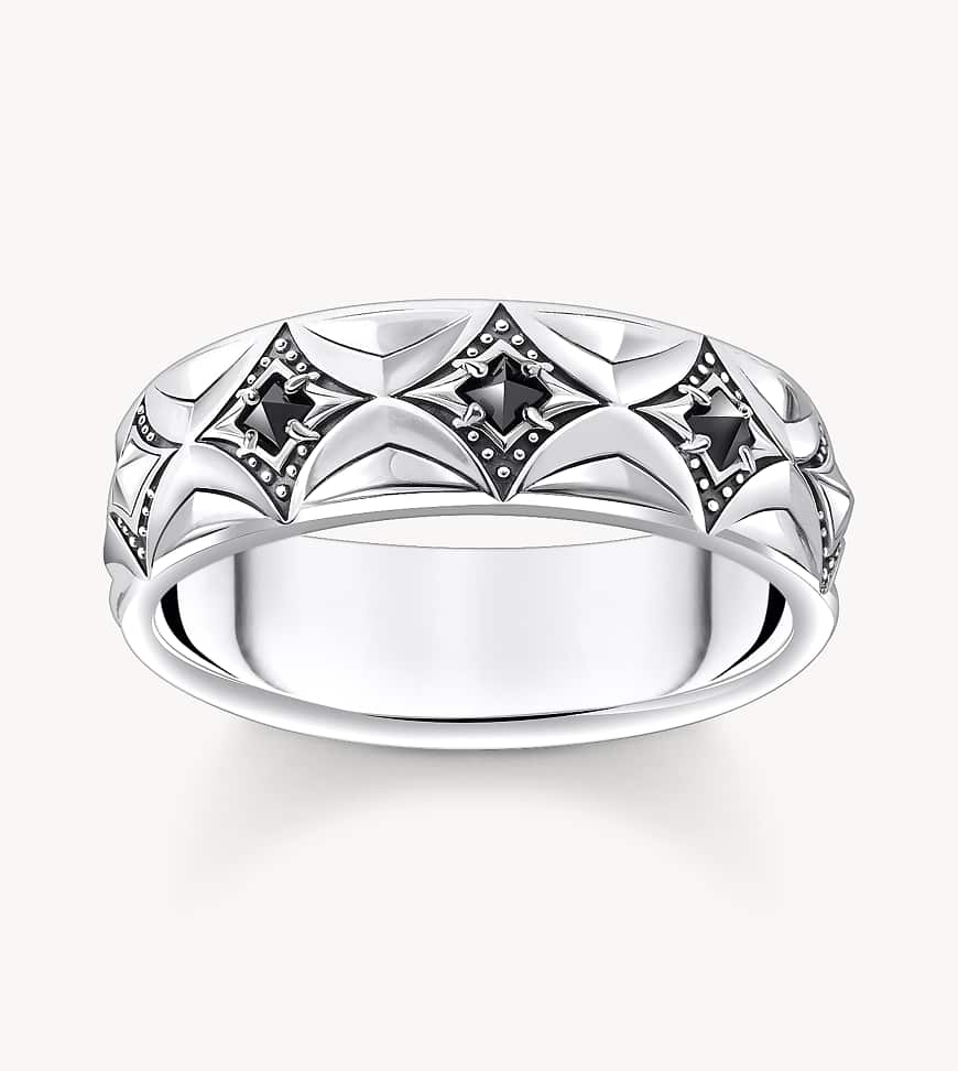 Thomas Sabo - Bandring aus geschwärztem Silber mit Rautenmuster und Zirkonia in Silber und Schwarz von Thomas Sabo