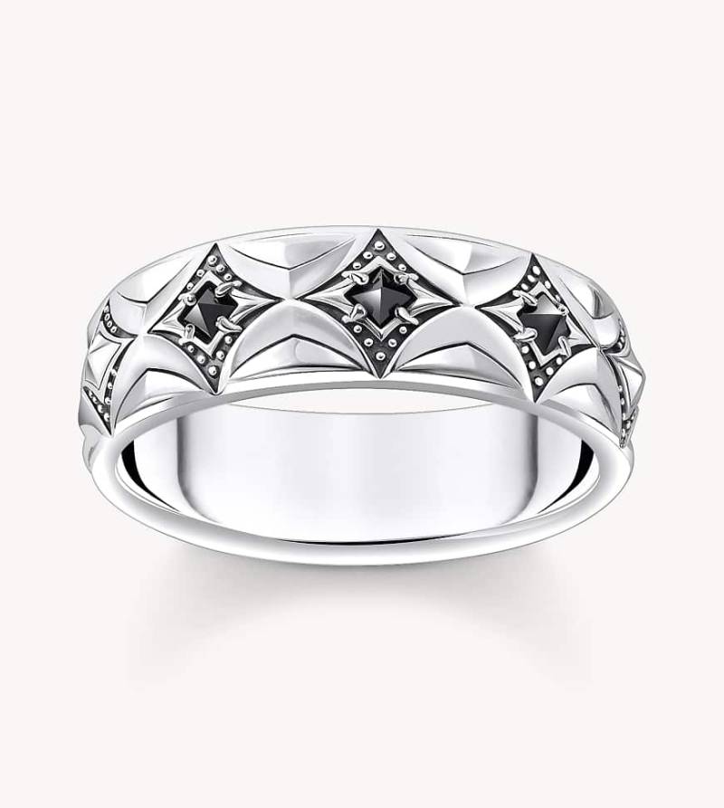 Thomas Sabo - Bandring aus geschwärztem Silber mit Rautenmuster und Zirkonia in Silber und Schwarz von Thomas Sabo