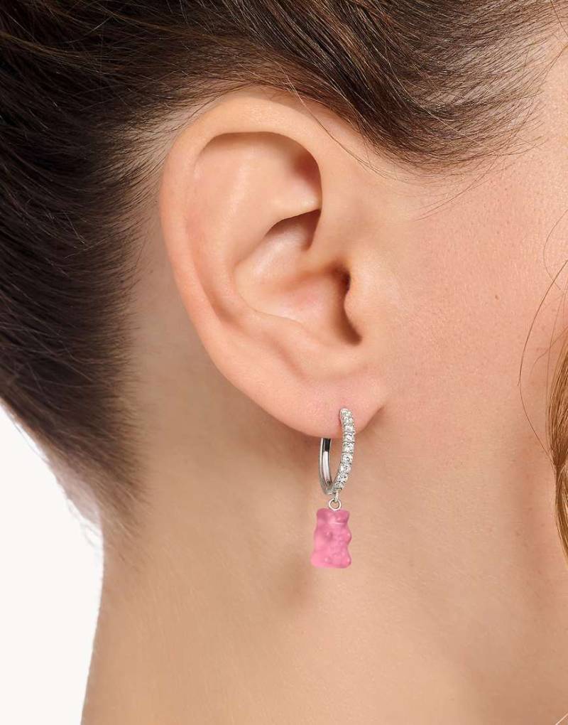 Thomas Sabo - Einzelne Creole aus 925er Sterlingsilber mit rosafarbenem Goldbären-Anhänger und Zirkonia-Schmucksteinbesatz von Thomas Sabo