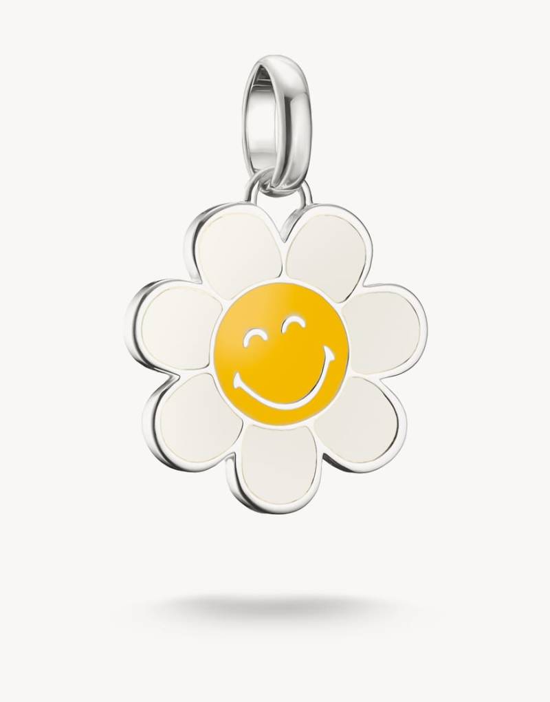Thomas Sabo - Gänseblümchen-Emoji-Anhänger von Smileyworld in Silberoptik, Gelb und Weiß von Thomas Sabo