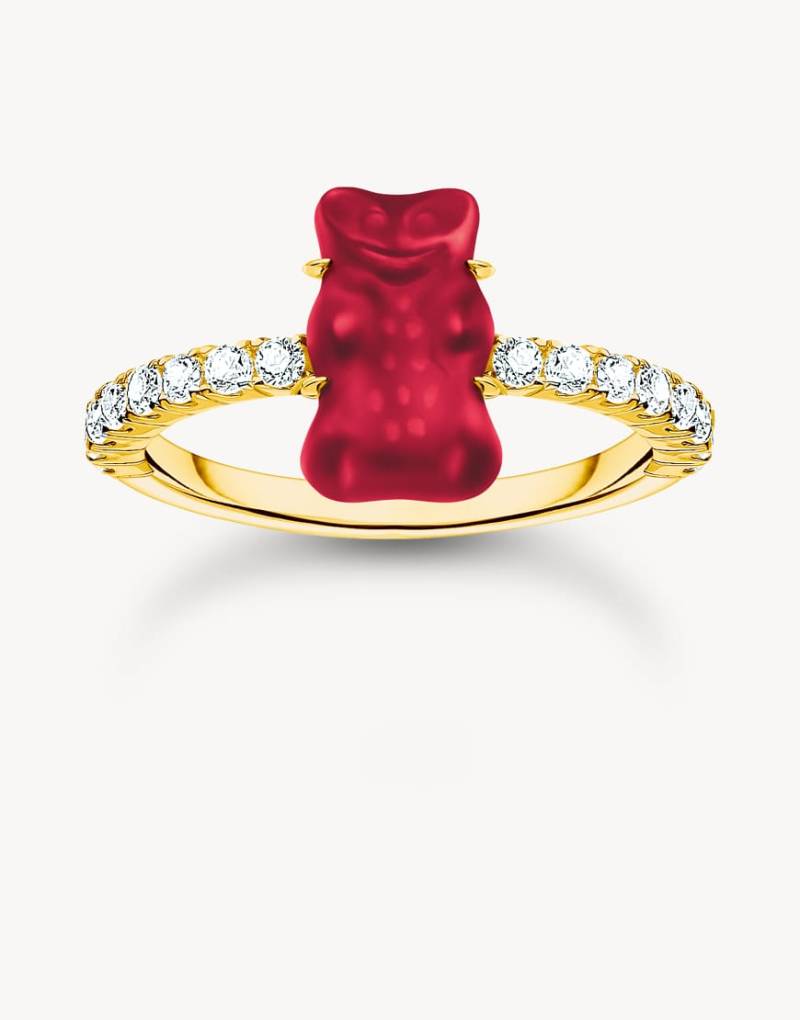 Thomas Sabo - Goldfarbener Ring mit weißen Schmucksteinen und rotem Gummibär-Design von Thomas Sabo