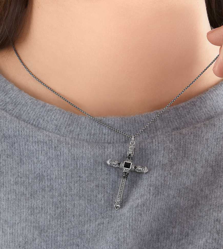 Thomas Sabo - Halskette aus 925er Sterlingsilber mit Kreuzanhänger-Schwarz von Thomas Sabo
