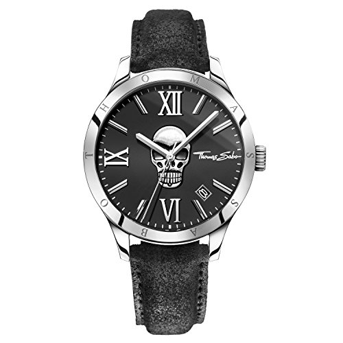 Thomas Sabo Herren Armbanduhr Rebel Icon Totenkopf Analog Quarz Leder WA0210-218-203-43 MM von THOMAS SABO