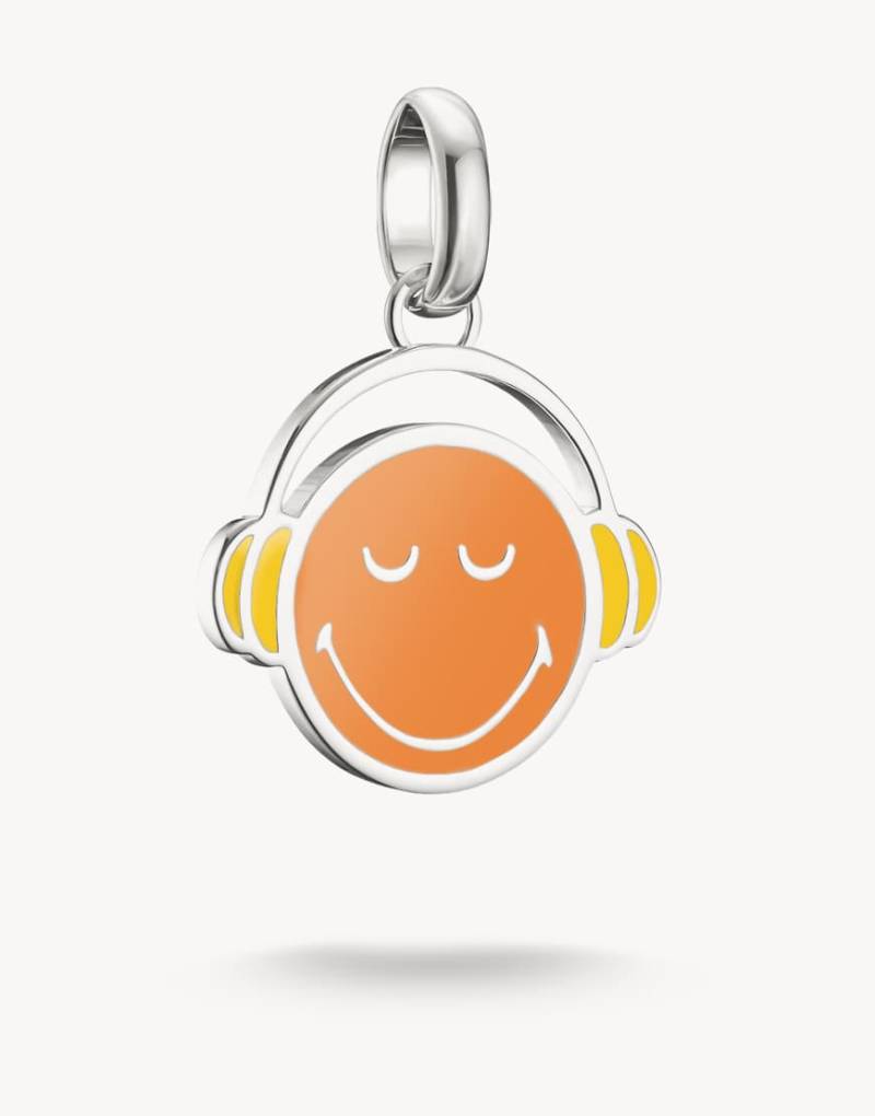 Thomas Sabo - Kopfhörer-Emoji-Anhänger von Smileyworld in Silberoptik, Gelb und Orange von Thomas Sabo
