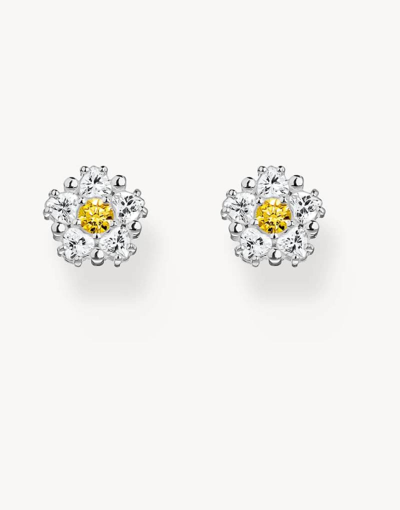 Thomas Sabo - Lovely Daisy - Kleine Ohrstecker aus Silber mit Gänseblümchendesign in Weiß und Goldoptik-Goldfarben von Thomas Sabo