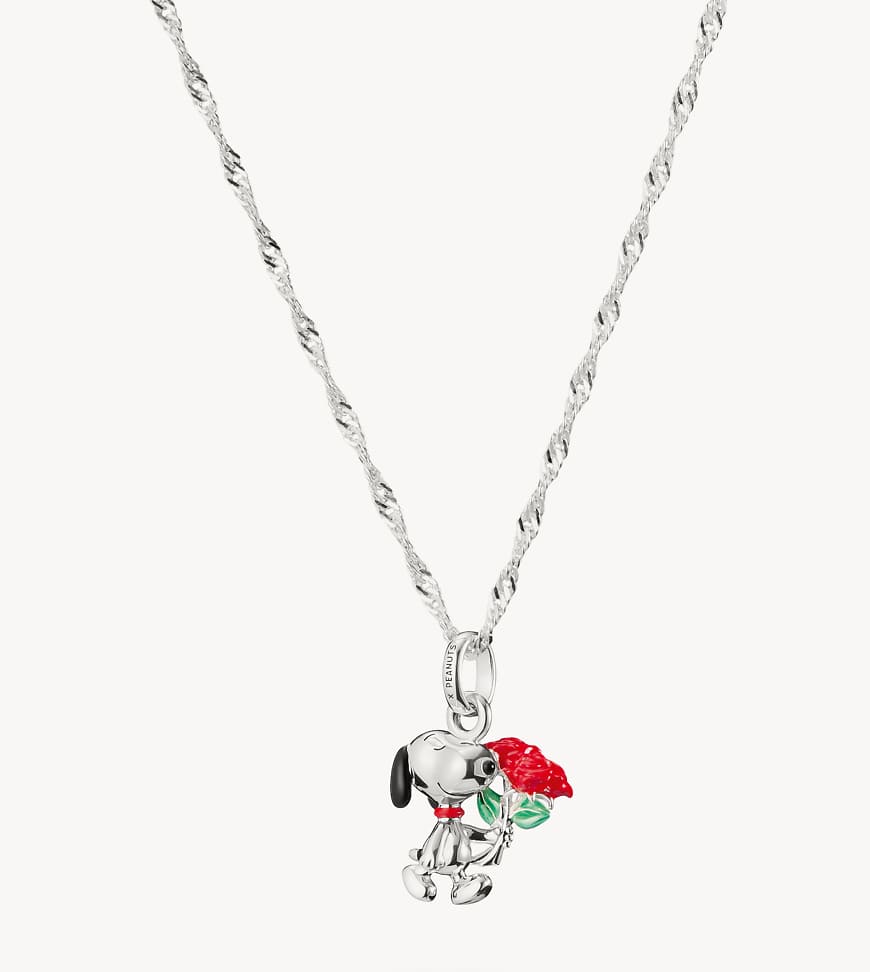 Thomas Sabo - Peanuts - Silberfarbene Halskette mit Snoopy-Rose-Anhänger in Silberoptik, Schwarz, Rot und Grün von Thomas Sabo