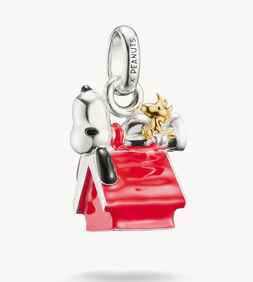 Thomas Sabo - Peanuts - Snoopy-Woodstock-Hundehaus-Anhänger mit 18-Karat-Vergoldung in Silberoptik, Goldoptik, Schwarz und Rot von Thomas Sabo