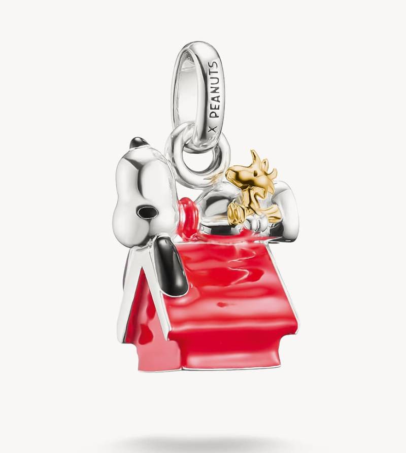 Thomas Sabo - Peanuts - Snoopy-Woodstock-Hundehaus-Anhänger mit 18-Karat-Vergoldung in Silberoptik, Goldoptik, Schwarz und Rot von Thomas Sabo