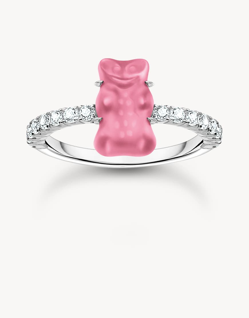 Thomas Sabo - Ring aus Silber mit Mini-Goldbären-Design mit Zirkonia in Silber, Rosa und Weiß von Thomas Sabo