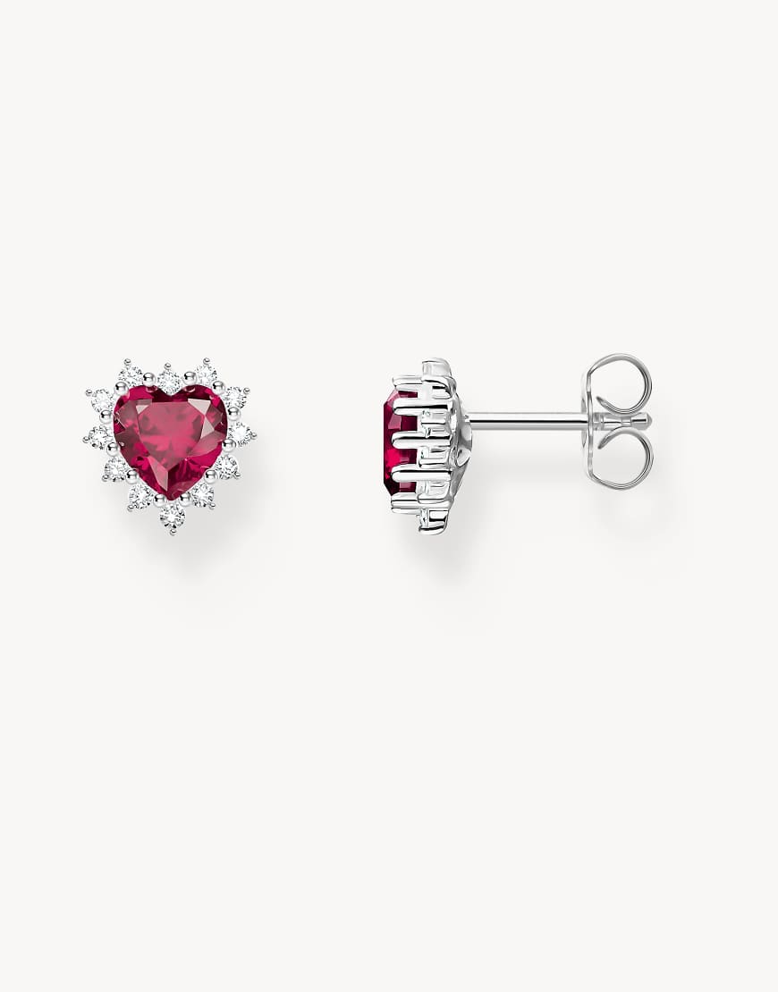 Thomas Sabo - Romance - Herzförmige Ohrringe aus Silber mit Details in Weiß und Rot von Thomas Sabo