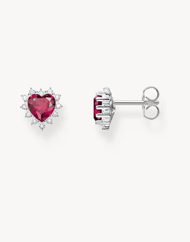 Thomas Sabo - Romance - Herzförmige Ohrringe aus Silber mit Details in Weiß und Rot von Thomas Sabo