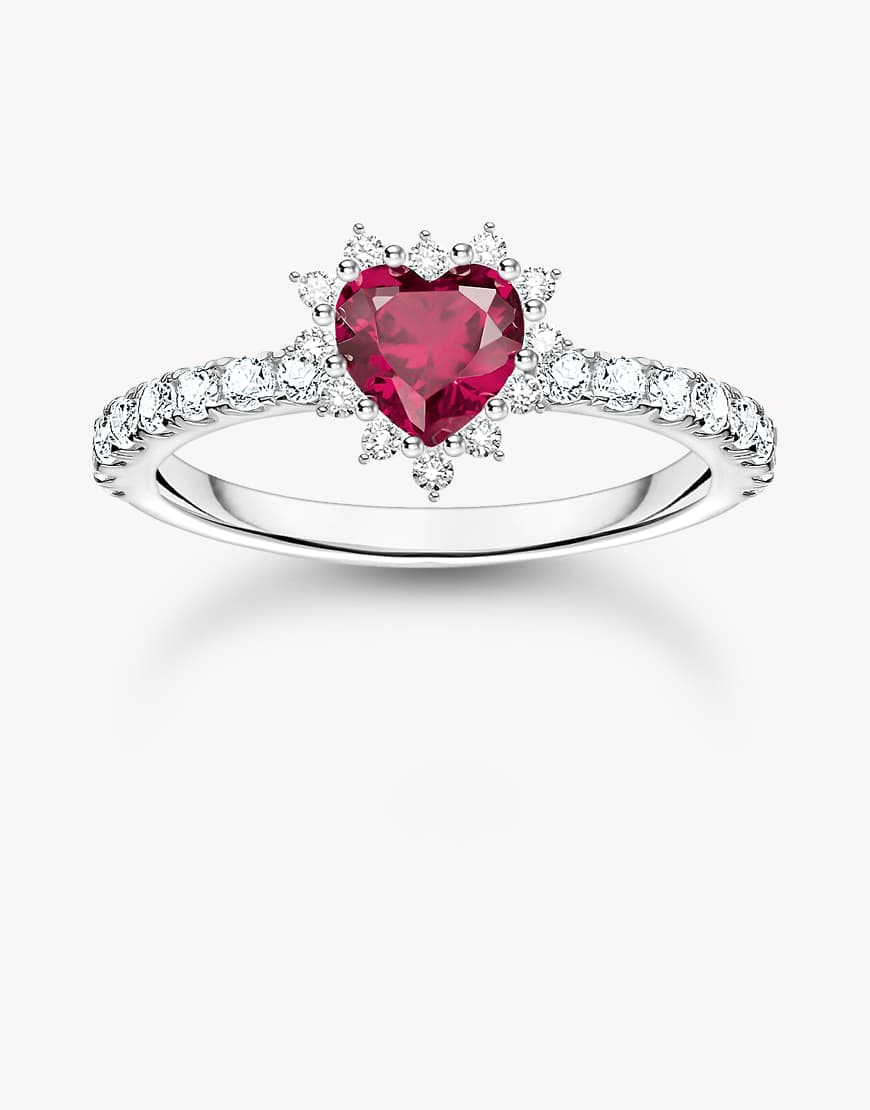Thomas Sabo - Romance - Silberfarbener Ring mit Herzdesign in Rot und weißen Schmucksteinen von Thomas Sabo