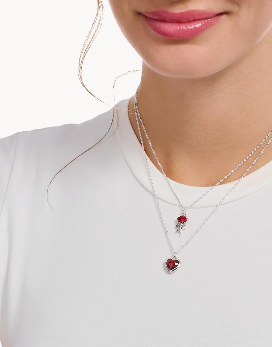 Thomas Sabo - Silberfarbene Halskette aus 925er Sterlingsilber mit Rosen-Anhänger mit roter Kalt-Emaillebeschichtung von Thomas Sabo