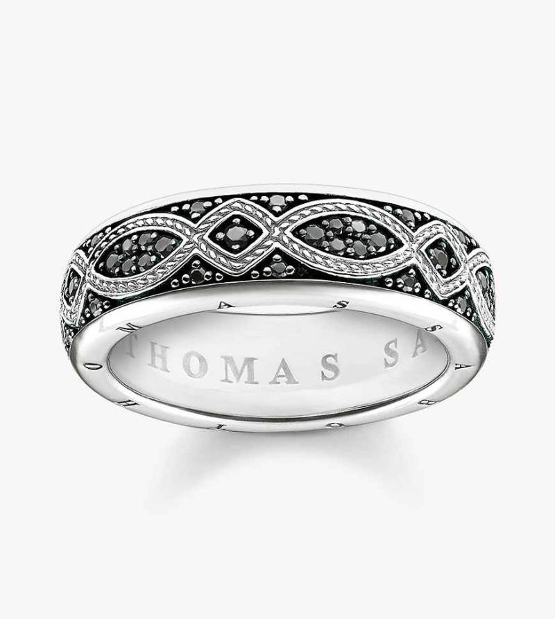 Thomas Sabo - Silberfarbener Bandring mit silberfarbenem und schwarzem Liebesknoten-Design von Thomas Sabo