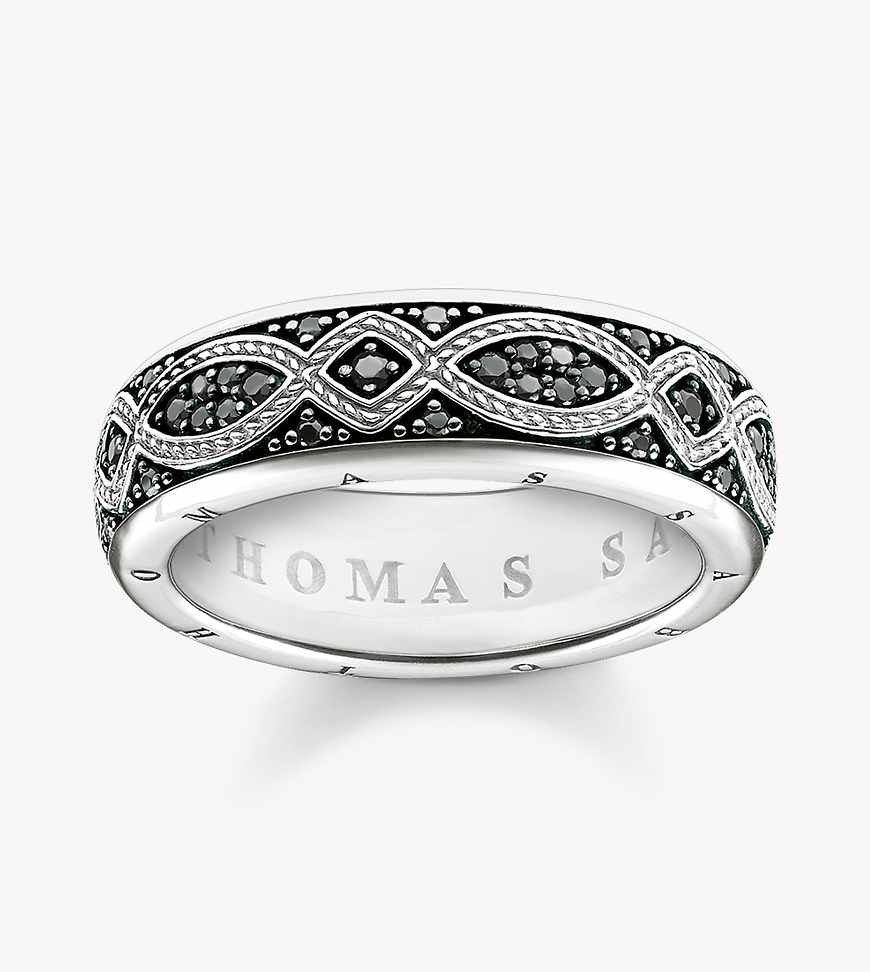 Thomas Sabo - Silberfarbener Bandring mit silberfarbenem und schwarzem Liebesknoten-Design von Thomas Sabo