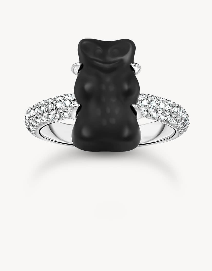 Thomas Sabo - Silberfarbener Ring mit schwarzem Gummibär und weißen Zirkonia-Schmucksteinen von Thomas Sabo