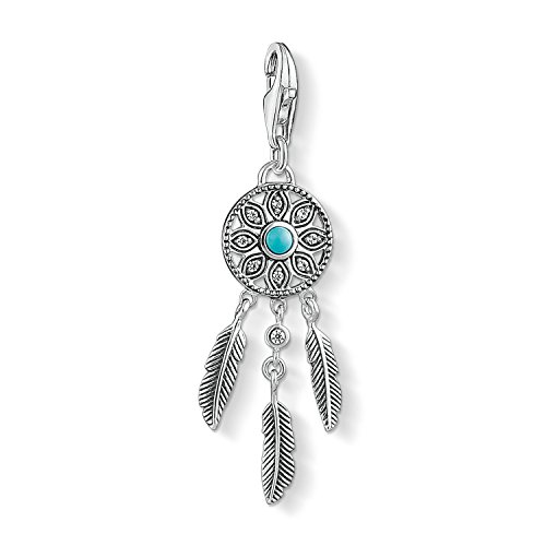 Thomas Sabo Damen Charm-Anhänger Ethno Traumfänger Charm Club Zirkonia Weiß Türkis 925 Sterling Silber 1326-646-17 von THOMAS SABO