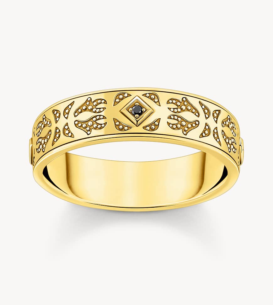 Thomas Sabo - Vergoldeter Bandring mit Muster mit schwarzen Zirkonia-Goldfarben von Thomas Sabo