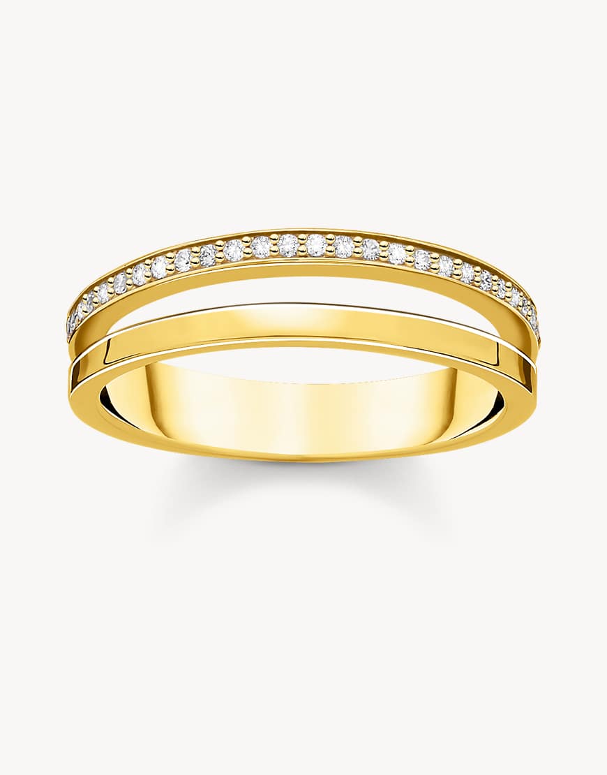Thomas Sabo - Zweilagiger Ring aus 925er-Sterlingsilber mit 18-karätiger Vergoldung in Gelbgold und weißen Schmucksteinen-Goldfarben von Thomas Sabo