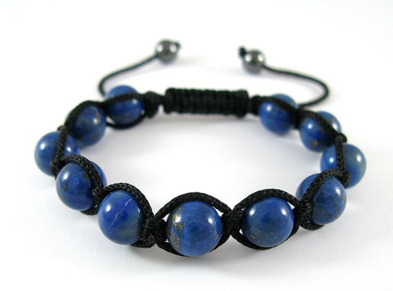 Herren Damen Lapis Lazuli Natürliche Edelstein Perlen Shamballa Freundschaft Casual Wear Schmuck Einstellbar Armband von ThommyThaiJewelry