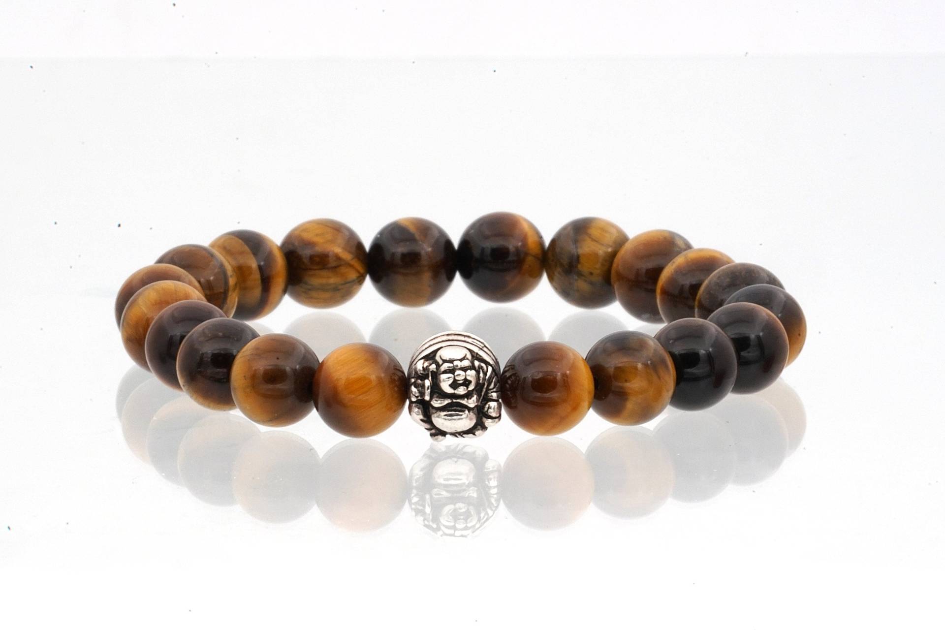 Herren Tigerauge Armband, 925 Sterling Silber Lachender Buddha, Perlen Yoga Stretch Schmuck Armband von ThommyThaiJewelry