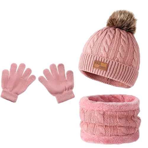 Thoquene 3 Stück Kinder Wintermütze Schal Handschuhe Set,Mädchen Winter Beanie Hut Schal Handschuhe Set für Kinder 2-6 Jahre von Thoquene
