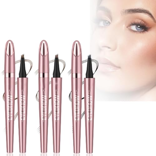 Thoquene 3 Stück Wasserdichter 3D Augenbrauenstift mit 4 Gabelspitzen, Hellbraun, Dunkelbraun und Schwarz von Thoquene