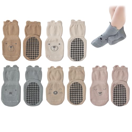 Thoquene 5 Paar Rutschfeste Socken Kinder, ABS Stoppersocken Baby, Atmungsaktiv Antirutschsocken von Thoquene