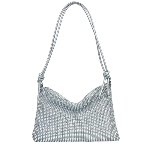 Thoquene Glitzer Tasche Damen, Glänzend Strass Silber Abendtasche für Abend Party Prom Bankett von Thoquene