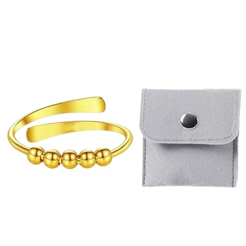Thoquene Stress Angst Ring Damen, Angstring mit Perlen Band, Verstellbare Fidget Stressring von Thoquene