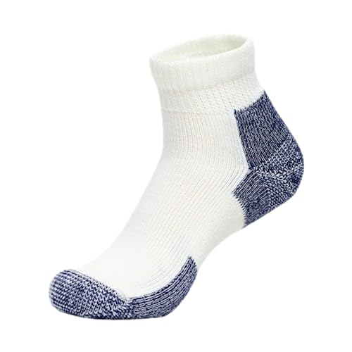 Thorlos Unisex-Erwachsene Knöchel-laufsocken JMX Running Maximum Cushion Knöchelsocken, Weiß/Marineblau, 3 Paar, Large (3er Pack) von Thorlos