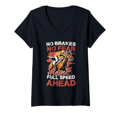 Damen Pferderennen T-Shirt mit V-Ausschnitt von Thoroughbred Jockey Horse Racing Derby Sprint