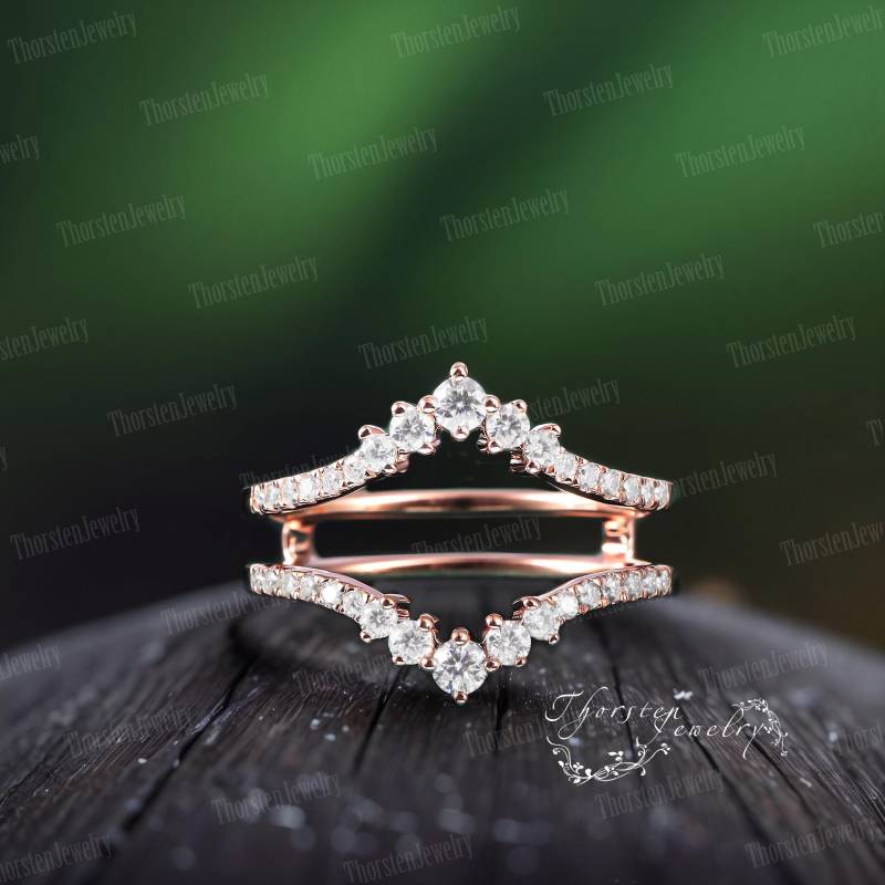 Enhancer Wedding Band Diamond Vintage Double Curved Rose Gold Moissanite Stacking Matching Bridal Ring Promise von ThorstenOpos