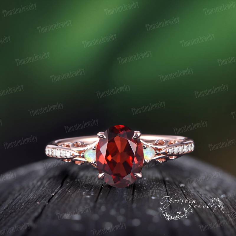 Oval Ruby Engagement Ring Rose Gold Promise Vintage Red Gemstone Nature Inspired July Birthstone Art Deco Handmade Jewelry Gifts von ThorstenOpos