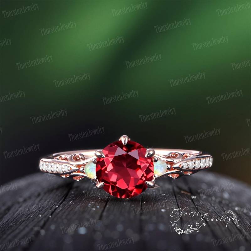 Ruby Engagement Ring Rose Gold Promise Vintage Red Gemstone Nature Inspired July Birthstone Art Deco Handmade Jewelry Gifts von ThorstenOpos