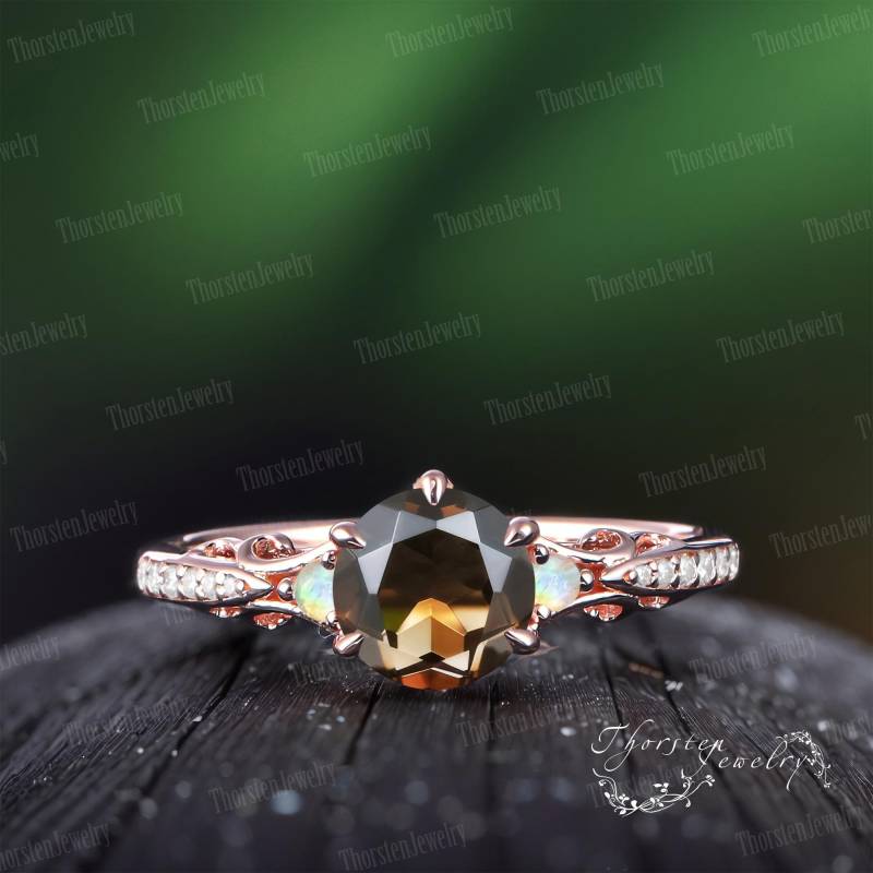 Smoky Quartz Engagement Ring Rose Gold Promise Vintage Gemstone Nature Inspired Art Deco Handmade Jewelry Gifts For Women Smoky Quartz Engagement Ring Rose Gold Promise Vintage Gemstone Nature Inspired Art Deco Handmade Jewelry Gifts For Women von ThorstenOpos