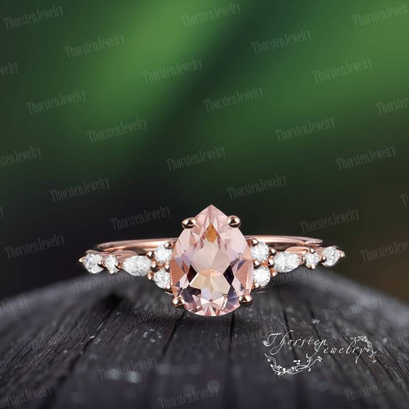 Vintage Morganite Engagement Ring | Unique Rose Gold Wedding Pear Cut Cluster Diamond Promise Anniversary Gift von ThorstenOpos