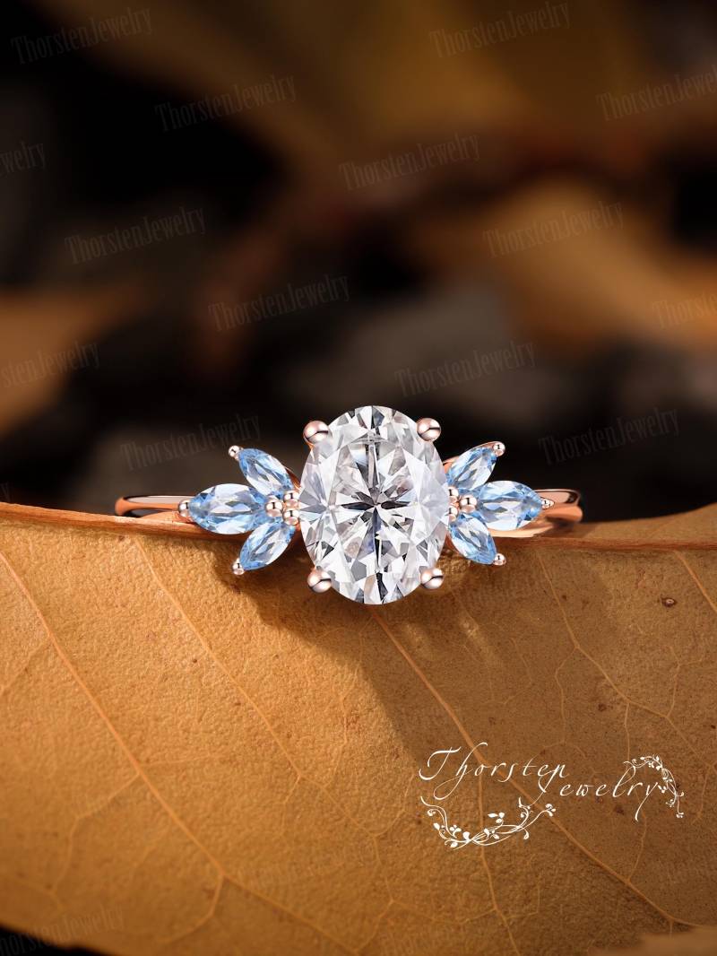 Vintage Oval Cut Moissanite Engagement Ring Rose Gold Promise Cluster Art Deco Bridal Handmade Jewelry Gifts Gift Forher von ThorstenOpos