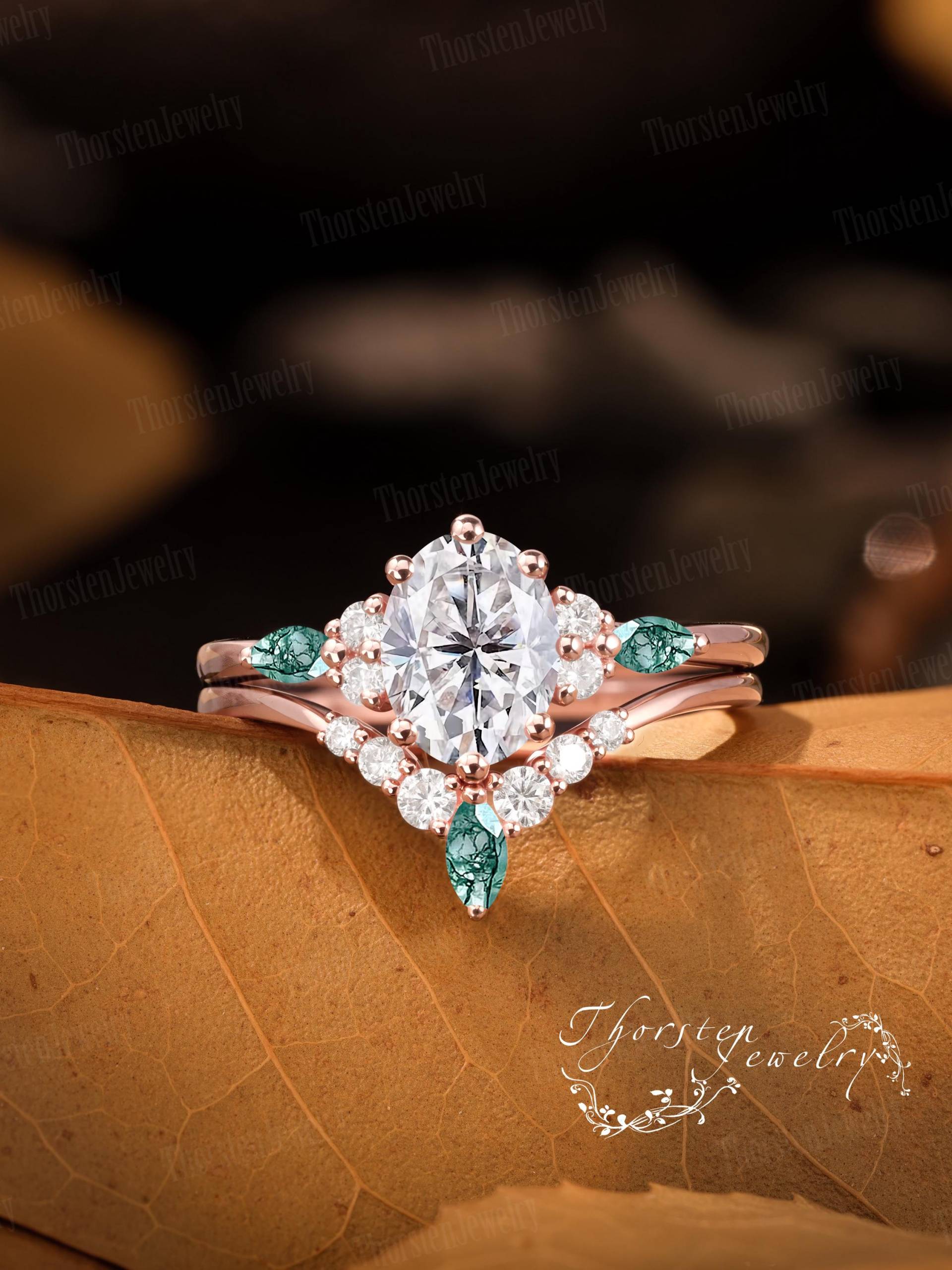 Vintage Oval Cut Moissanite Engagement Ring Sets Solid Rose Gold Promise Bridal Unique Art Deco Cluster Gift For Her Vintage Oval Cut Moissanite Engagement Ring Sets Solid Rose Gold Promise Bridal Unique Art Deco Cluster Gift For Her von ThorstenOpos