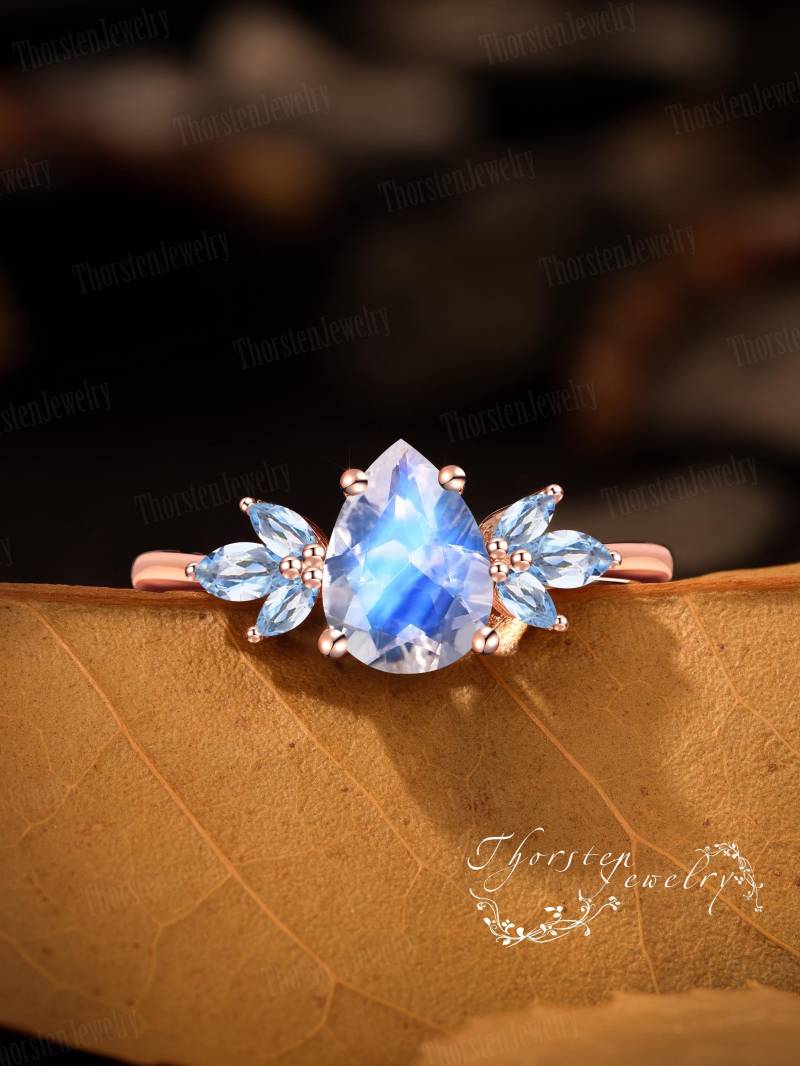 Vintage Pear Moonstone Engagement Ring Rose Gold Promise Cluster Art Deco Bridal Handmade Jewelry Gifts Gift For Her Vintage Pear Moonstone Engagement Ring Rose Gold Promise Cluster Art Deco Bridal Handmade Jewelry Gifts Gift For Her von ThorstenOpos
