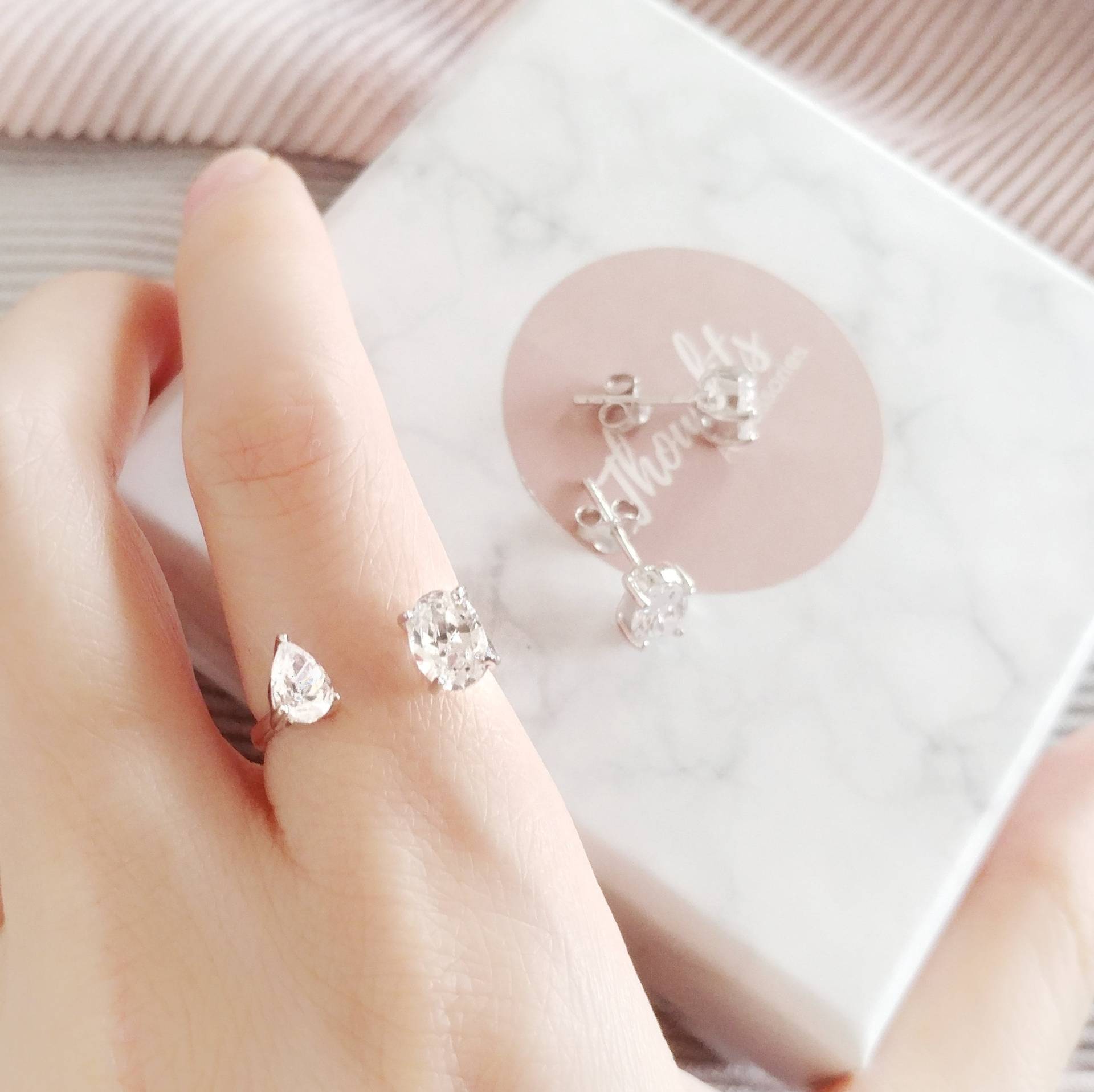 Cubic Zirconia Sterling Silver Ring With Matching Earrings, Jewellery Set, Silver, Bridesmaid Jewellery, Bridal von ThoughtsAccessories