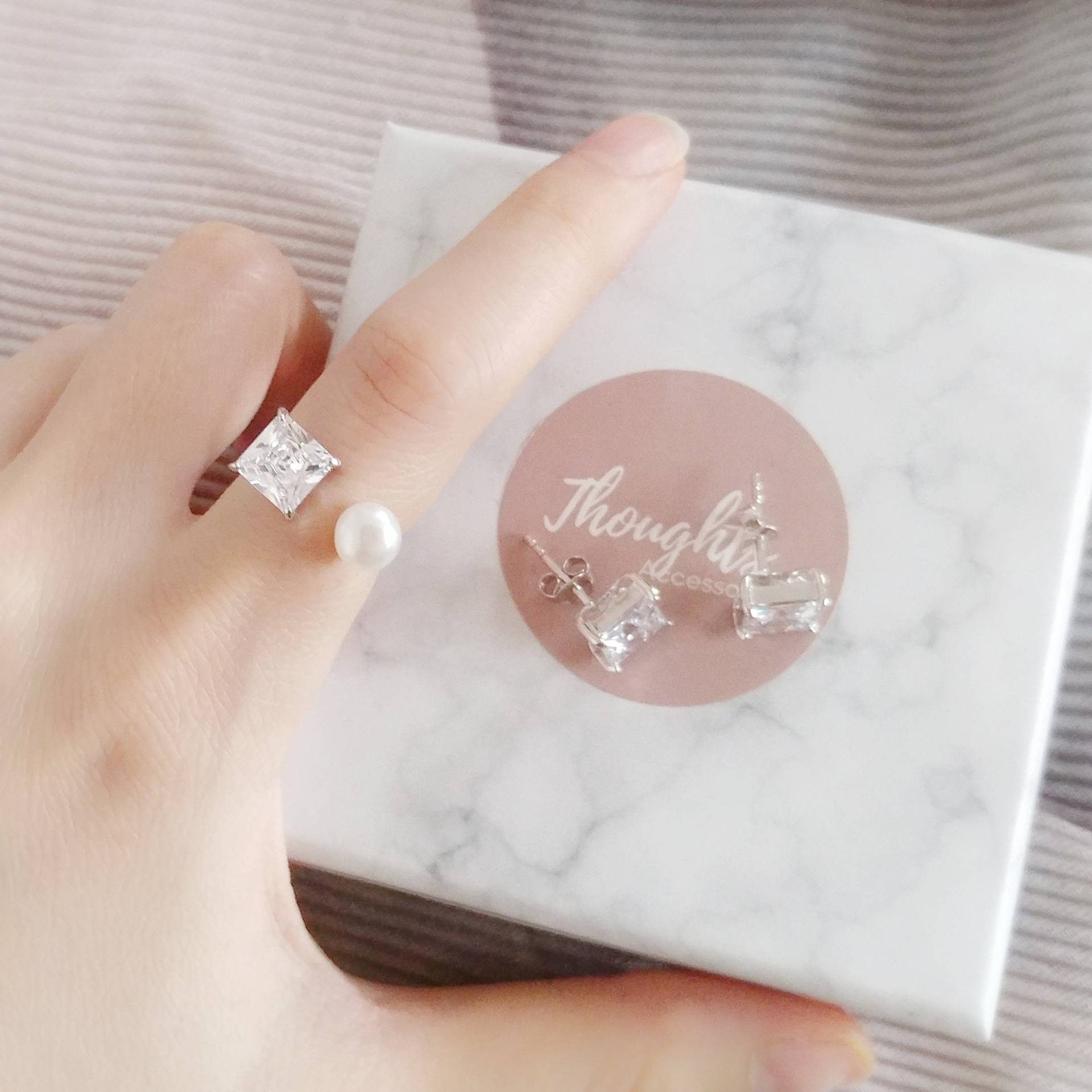 Freshwater Pearl Princess Cubic Zirconia Sterling Silver Ring With Matching Earrings, Jewellery Set, Bridesmaid Jewellery, Bridal von ThoughtsAccessories