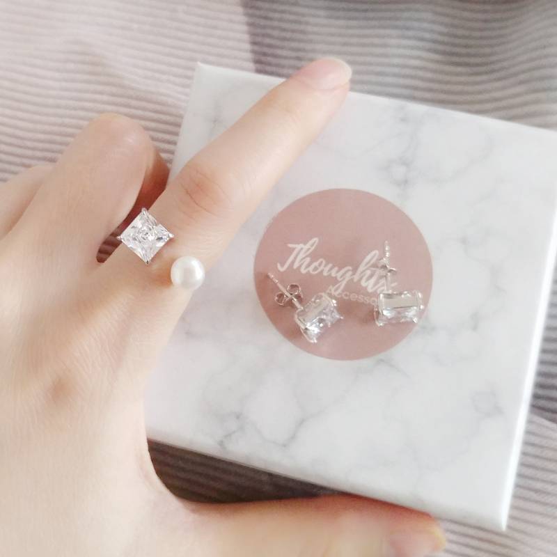 Freshwater Pearl Princess Cubic Zirconia Sterling Silver Ring With Matching Earrings, Jewellery Set, Bridesmaid Jewellery, Bridal von ThoughtsAccessories