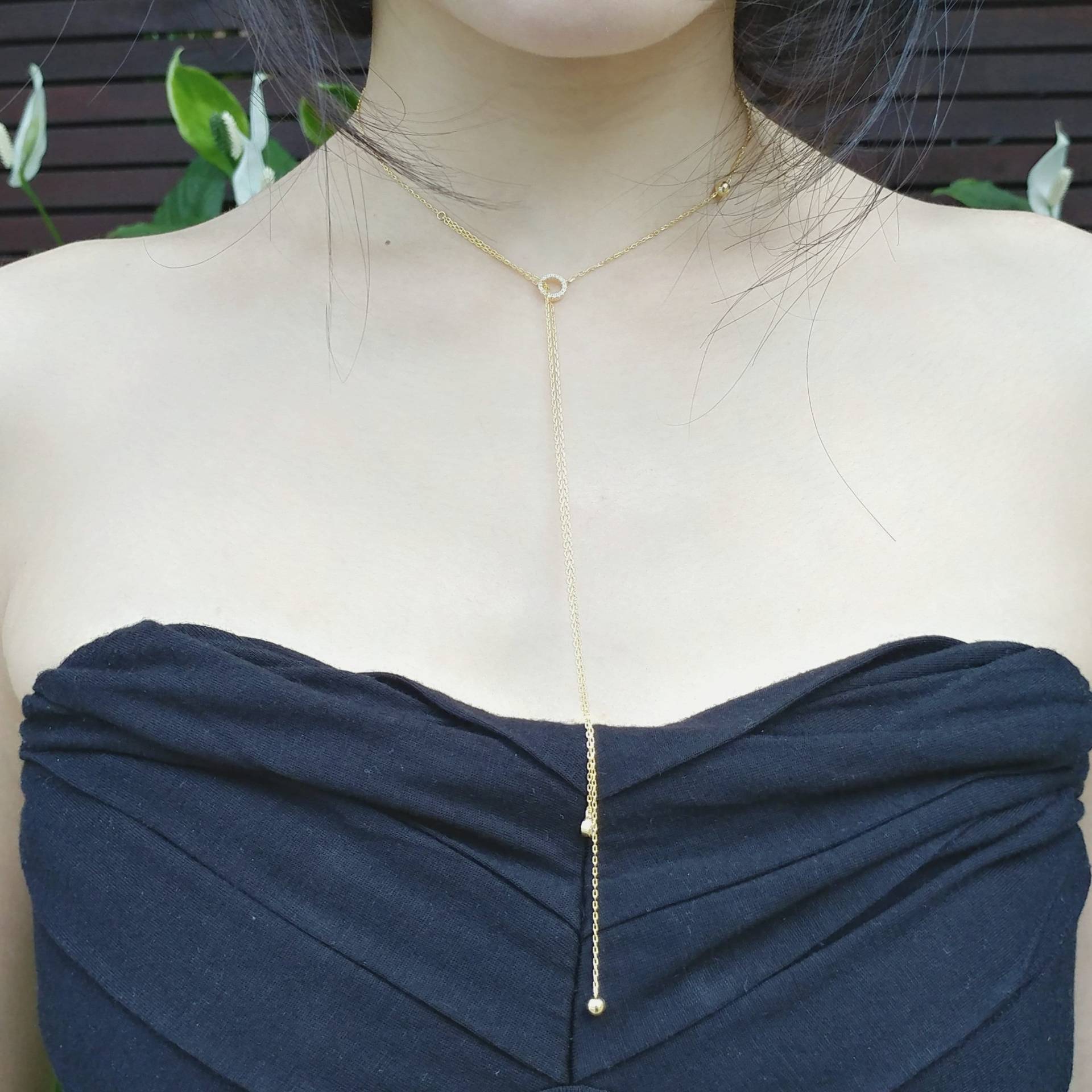 sterling Silver Long Necklace, Gold Y Layered Women Jewelry von ThoughtsAccessories