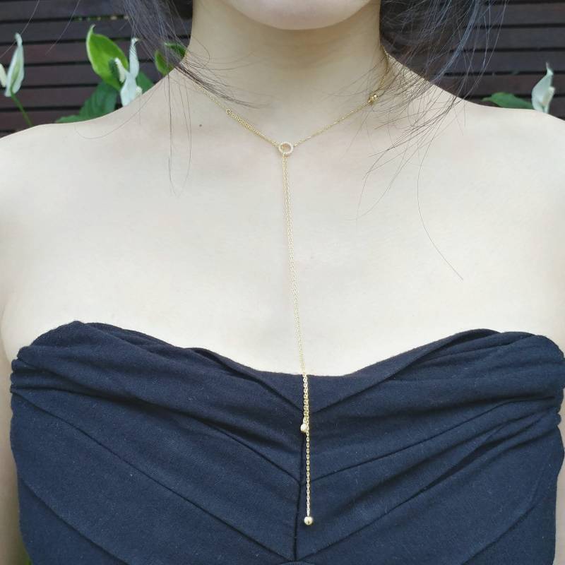 sterling Silver Long Necklace, Gold Y Layered Women Jewelry von ThoughtsAccessories