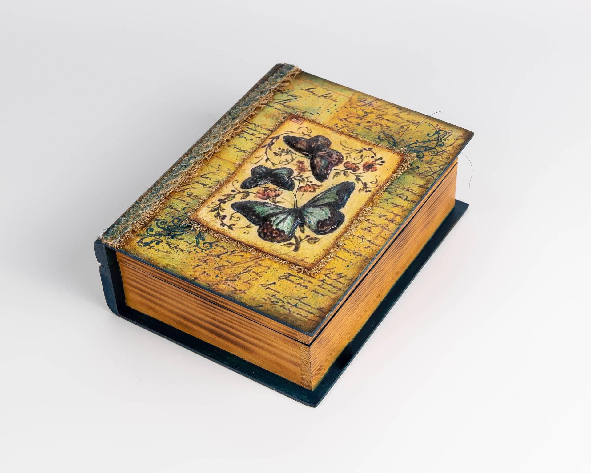 Mixed Media Schmuckschatulle/Blaue Schmetterlinge/Buchschatulle/Decoupage-Buchschatulle von Thoulie