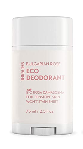 Thracian™ Bio Bulgarisches Damaszener-Rose Öko Deodorant mit Zinkoxid, für empfindliche Haut, aluminiumfrei, ohne Backpulver, alkoholfrei, ohne Duftstoffe, 75 ml von Thracian