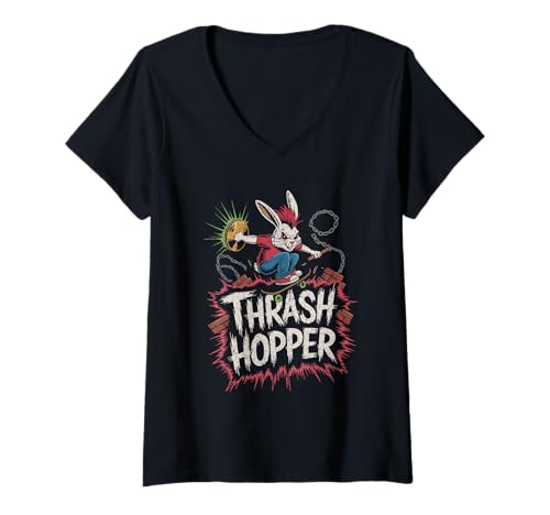 Damen Thrash Hopper Skater Bunny mit Ketten Punk Style T-Shirt mit V-Ausschnitt Damen Thrash Hopper Skater Bunny mit Ketten Punk Style T-Shirt mit V-Ausschnitt von ThrashHop