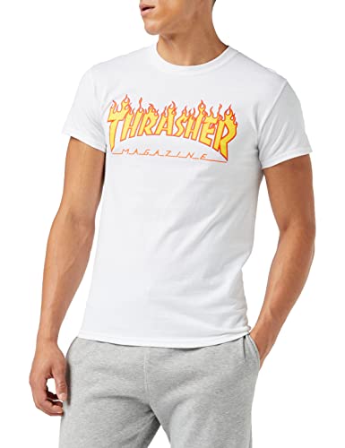 THRASHER Herren Trutsh05749 T-Shirt, Weiß (Weiß/Flammen), Medium von Thrasher