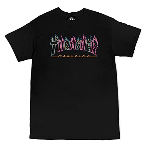 Thrasher T-Shirt Double Flame Neon Logo (Black) S von Thrasher